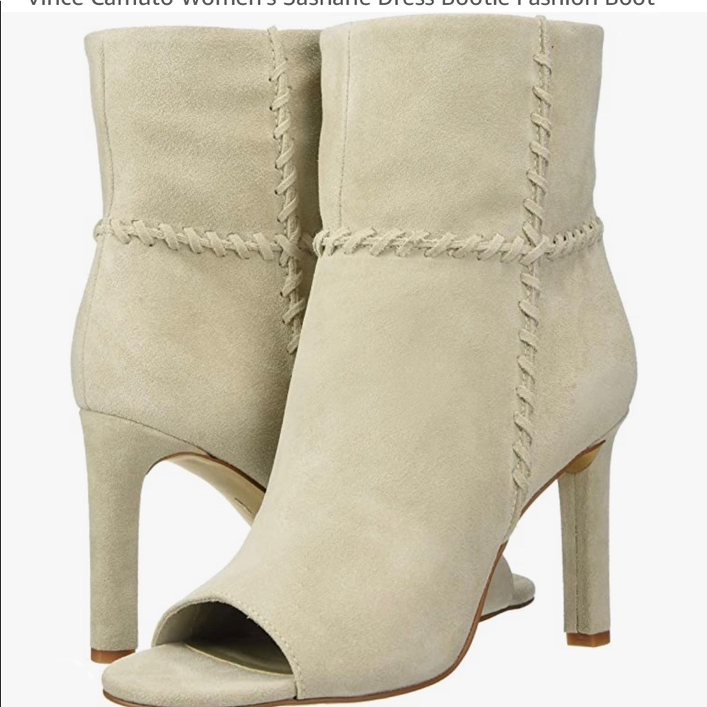 Vince Camuto Sashane open toe cream suede bootie. Color is called French…